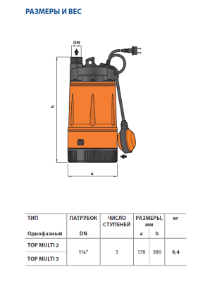 Погружной многоступенчатый колодезный насос Pedrollo TOP MULTI 3