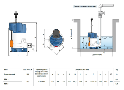 Погружной дренажный насос для грязной воды Pedrollo TEX 3
