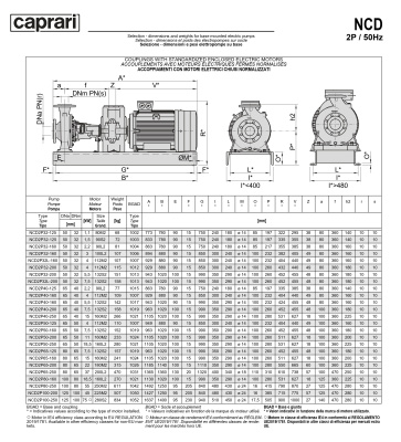 Одноступенчатые горизонтальные центробежные насосы Caprari NCD 2P40-125 2900